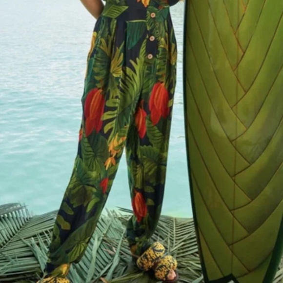 Farm Rio Cocoa Forest Jumpsuit w/ pockets NWT - Picture 4 of 16